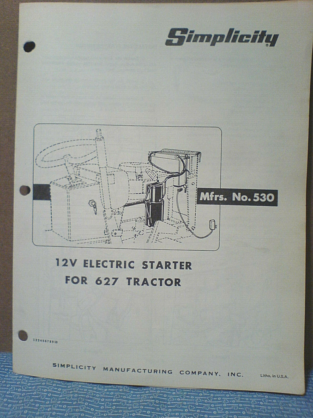 SIMPLICITY #530, 627 ELECTRIC STARTER INSTALLATION,OWNERS, PARTS MANUAL ORIGINAL