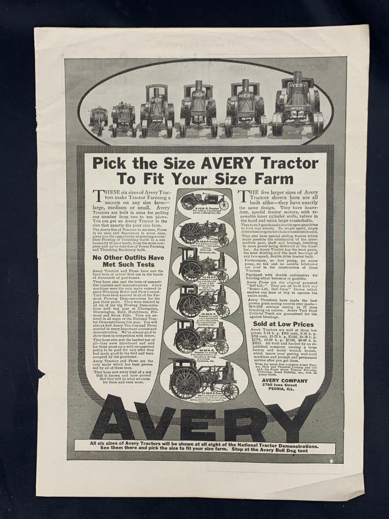 Magazine Ad* – 1916 – Avery Tractor Co., Peoria, IL
