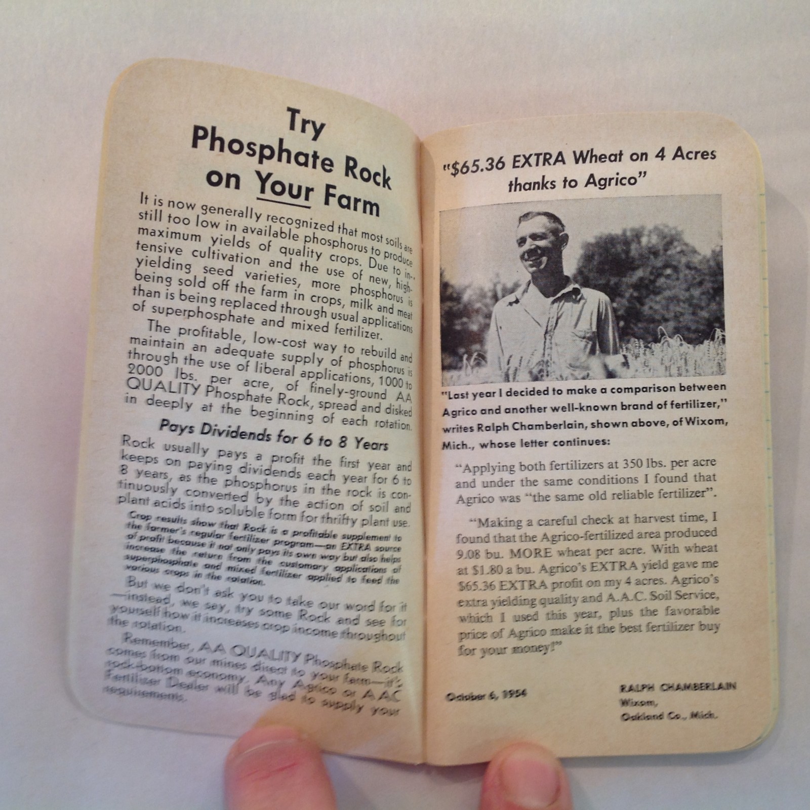 Vintage 1954 Agrico Fertilizer Memo Book Advert Michigan Farmer Testimonials MI