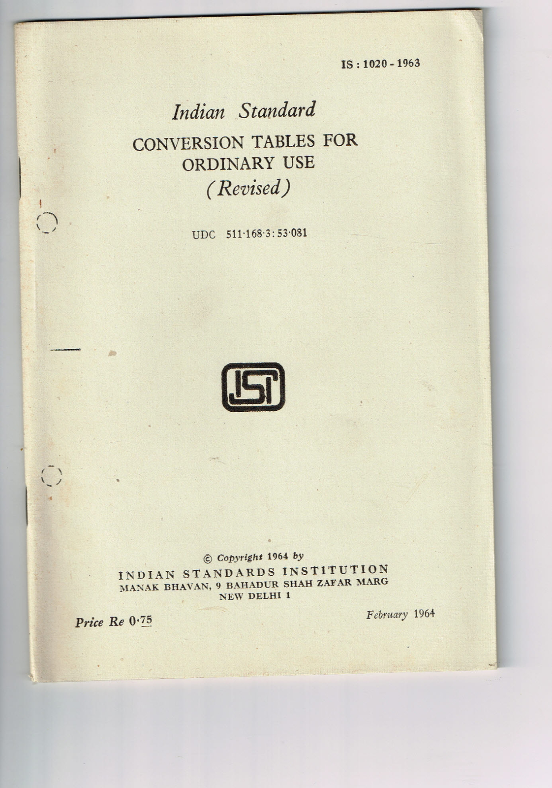 Vintage 1960s Farm Brochure India New Delhi Indian Standard Conversion Tables