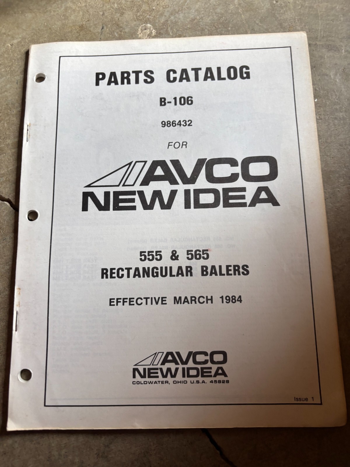 New Idea 555 565 Rectangular Balers Parts Book Manual AMIL26 no.2