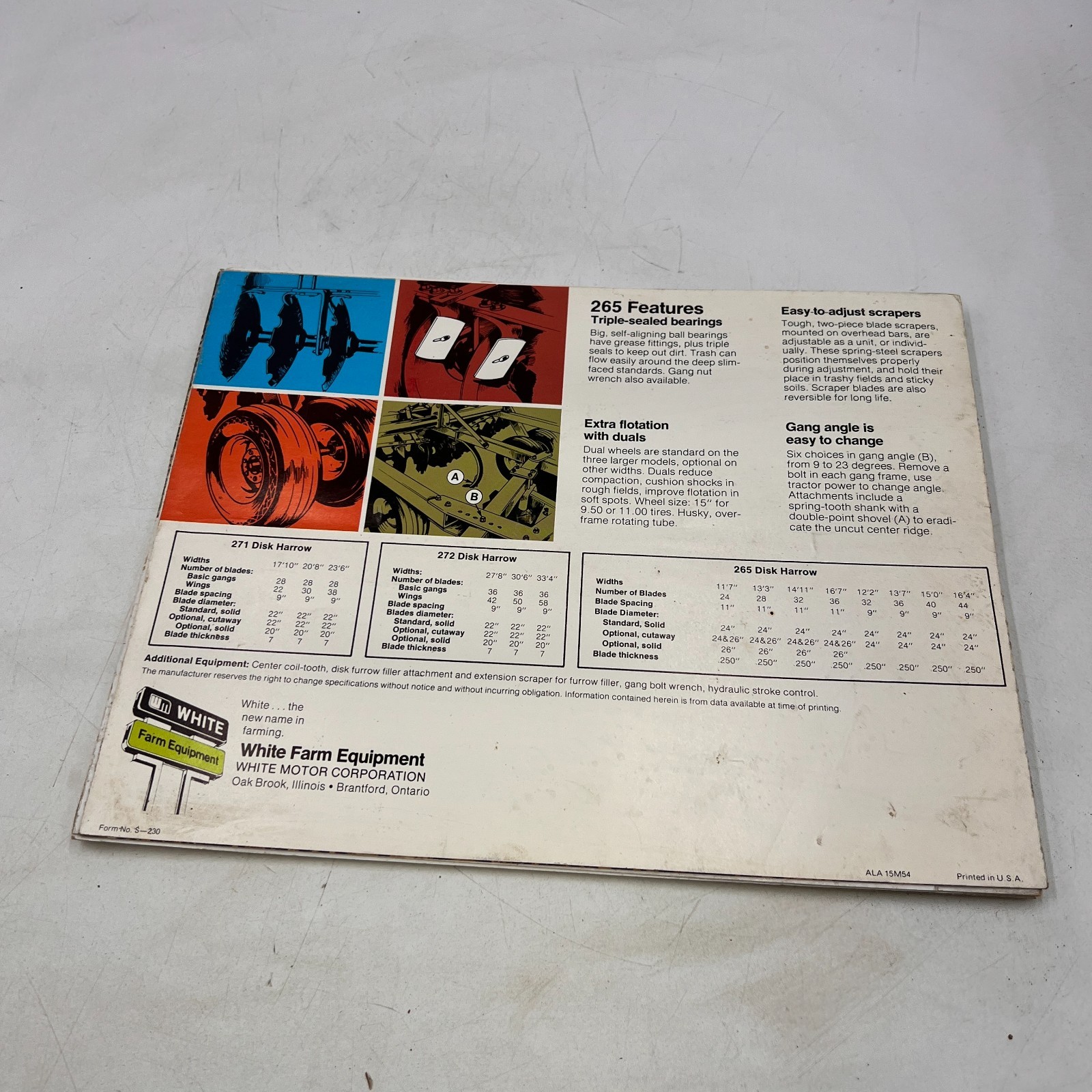 7 White Farm Tractor Equipment Brochure 4-180 Field Boss Disk Harrow Loader Plow