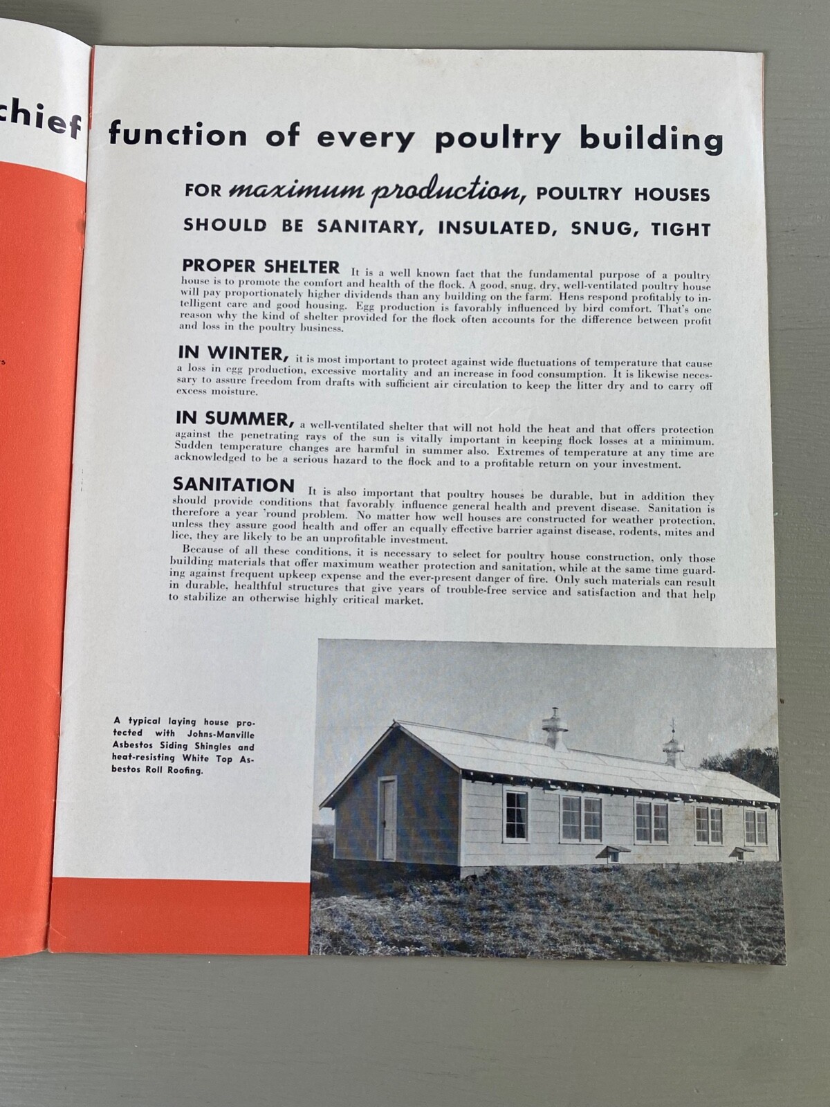 Vintage Johns-Manville Poultry House Building Materials Asbestos Siding Brochure