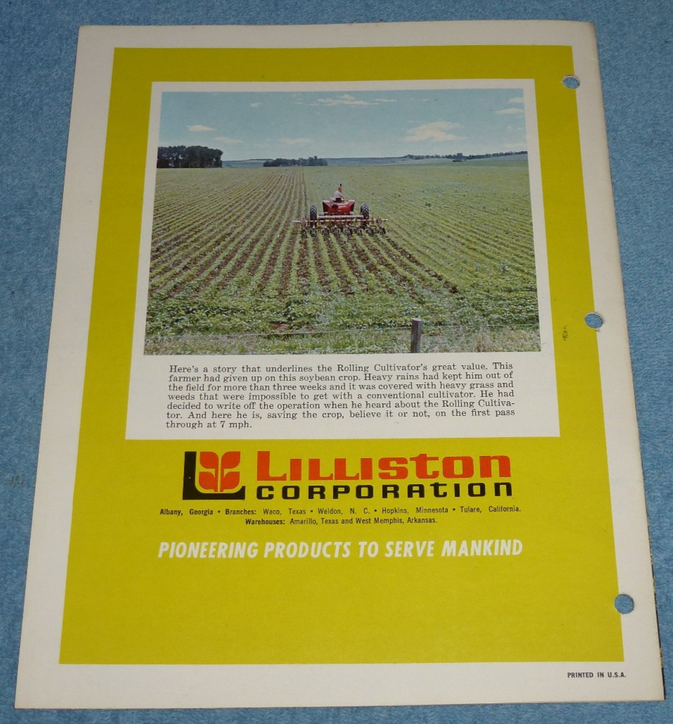 1973 Lilliston-Lehman 2000 Series Rolling Cultivator Brochure Specs Price List