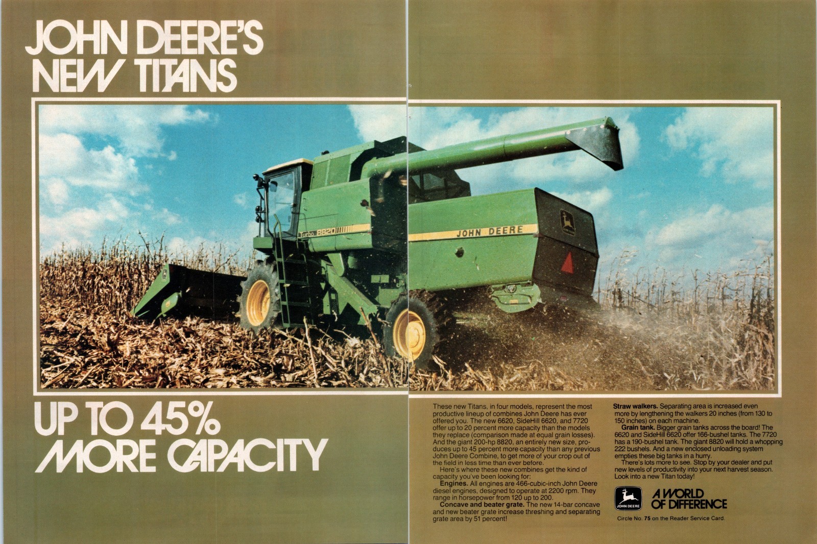 1979 John Deere Combine 6620 7720 8820 70&rsquo;s Vintage 2-Page Print Ad