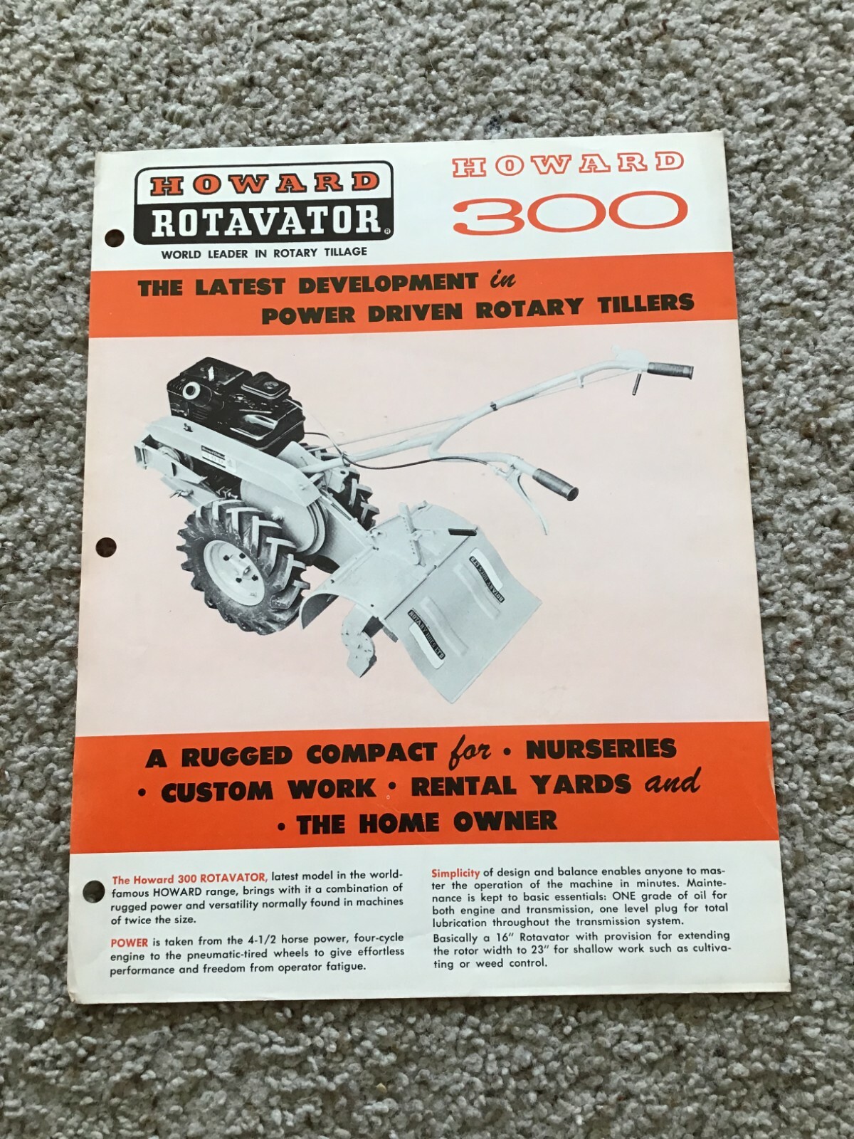 1960s Howard 300 Rotavator sales information.