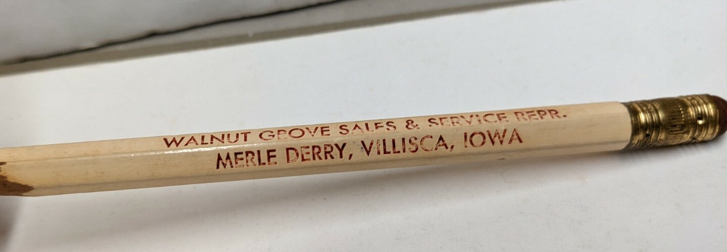 Vintage Walnut Grove Sales & Service Repair Merle Derry Villisca Iowa Pencil