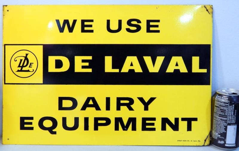Vtg NOS ORIGINAL DeLaval Dairy Equipment 18&Prime; x 12&Prime; Tin Sign Stout Sign Co MO.