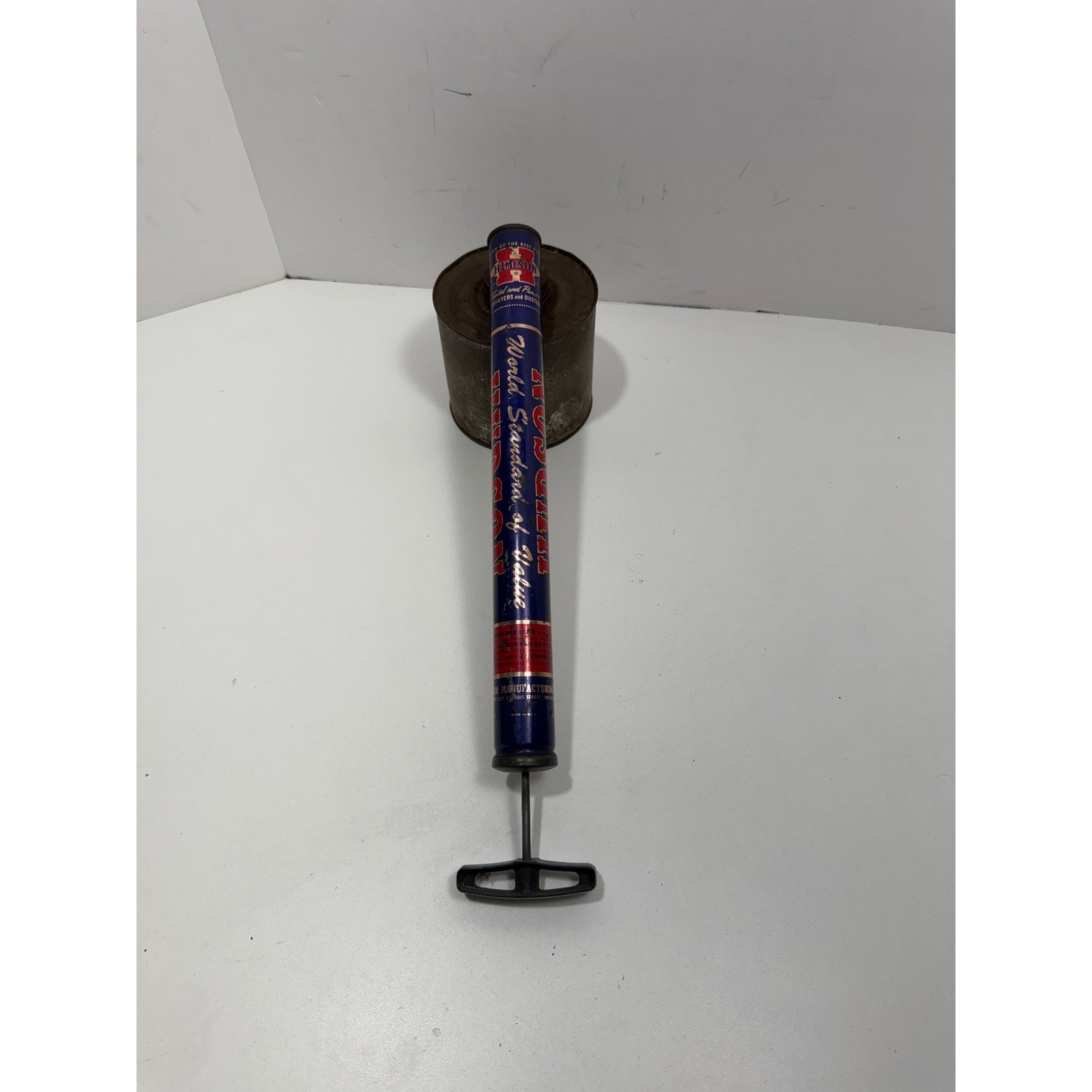 Vintage Hudson 6440 Handy Continuous Sprayer Blue Tin Litho Industrial Decor