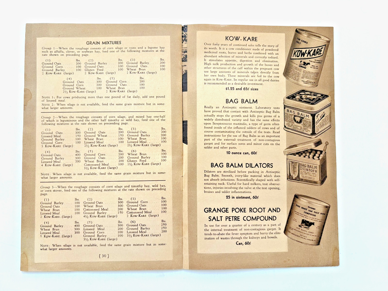 1939-40 Booklet « Home Help for Dairy Cows » w/ Formula « Kow-Kare » *