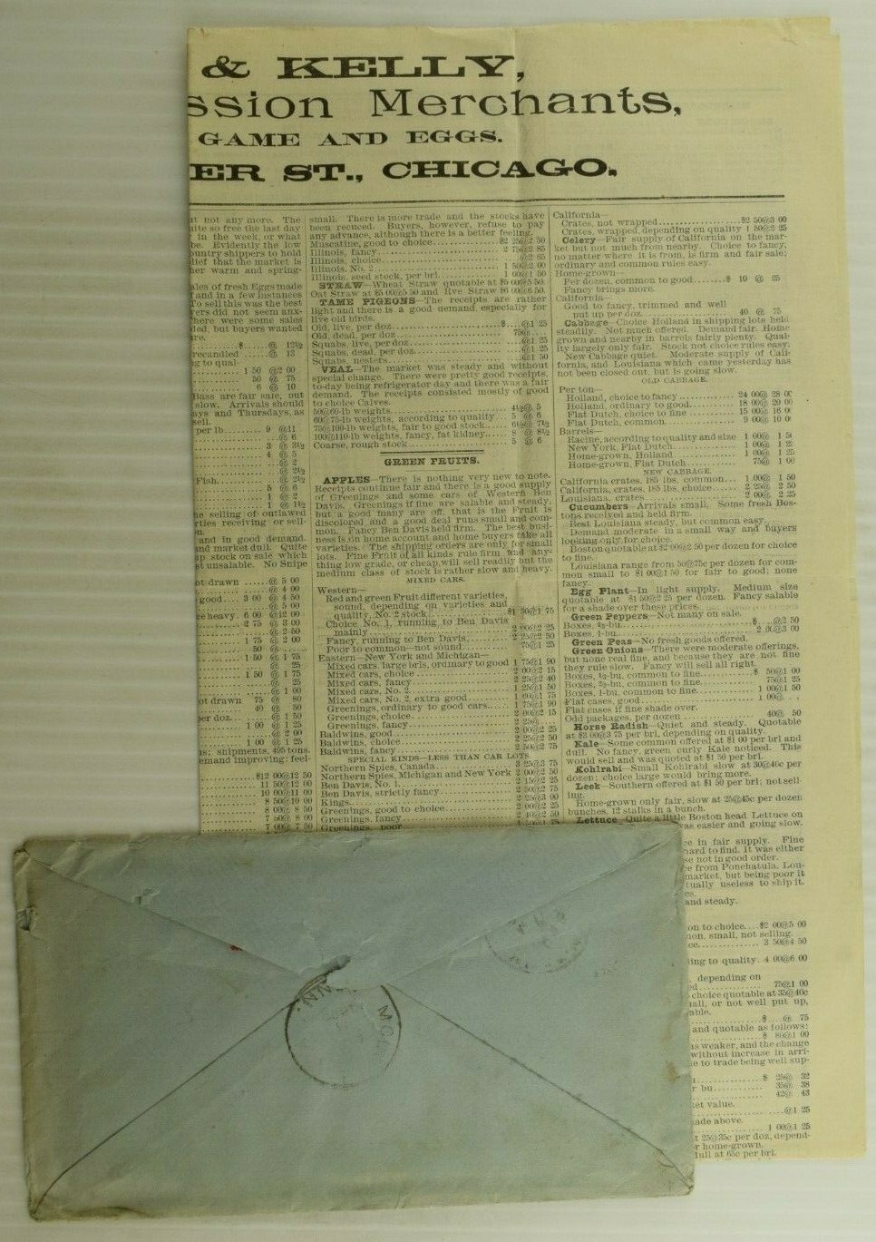 1896 Watson & Kelley Commission Merchants Chicago, IL Newspaper Flier