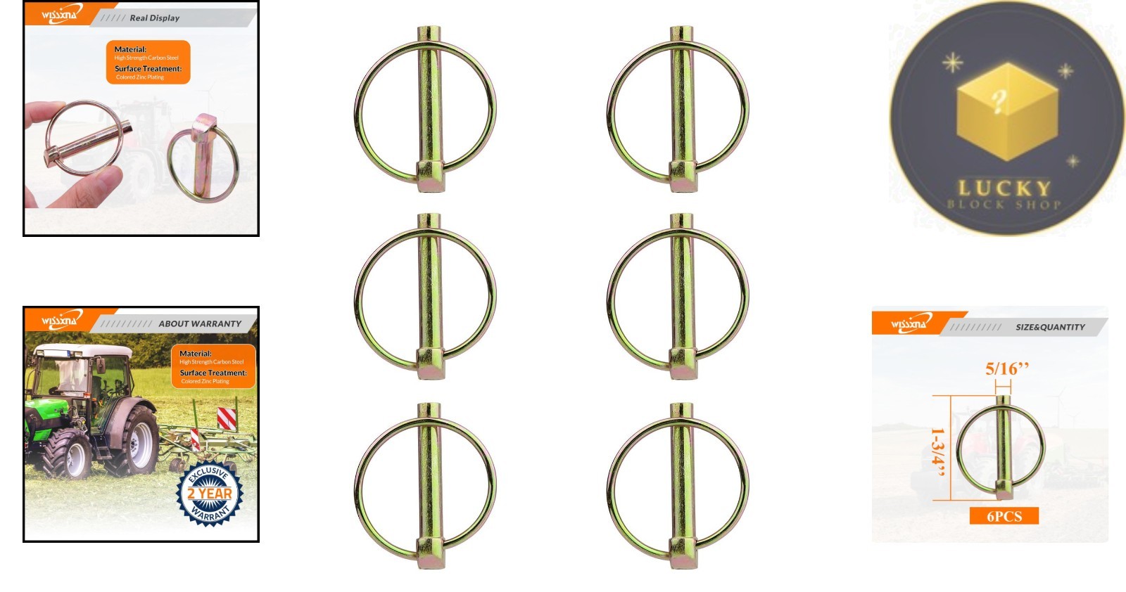 6PCS Heavy Duty Lynch Pins Set – Zinc-Plated 5/16 » x 1-3/4 » for Durable Towing