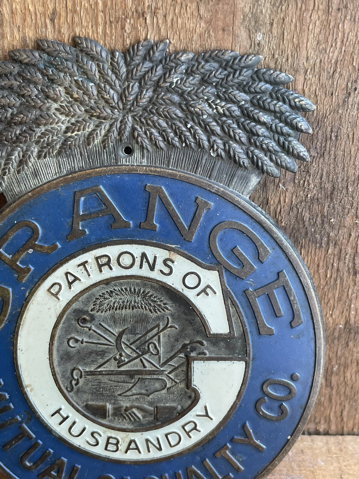 Antique GRANGE Husbandry Farm Agricultural Mutual Casualty Ins. Radiator Badge