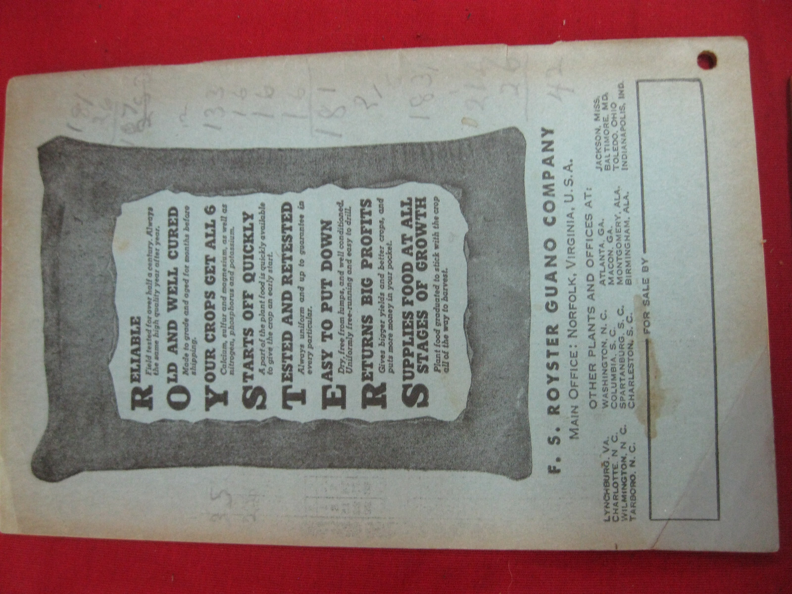 Unique Antique Lot of 4 Royster Ad Fertilizer Memo Notebooks 58,46,43,42 Years