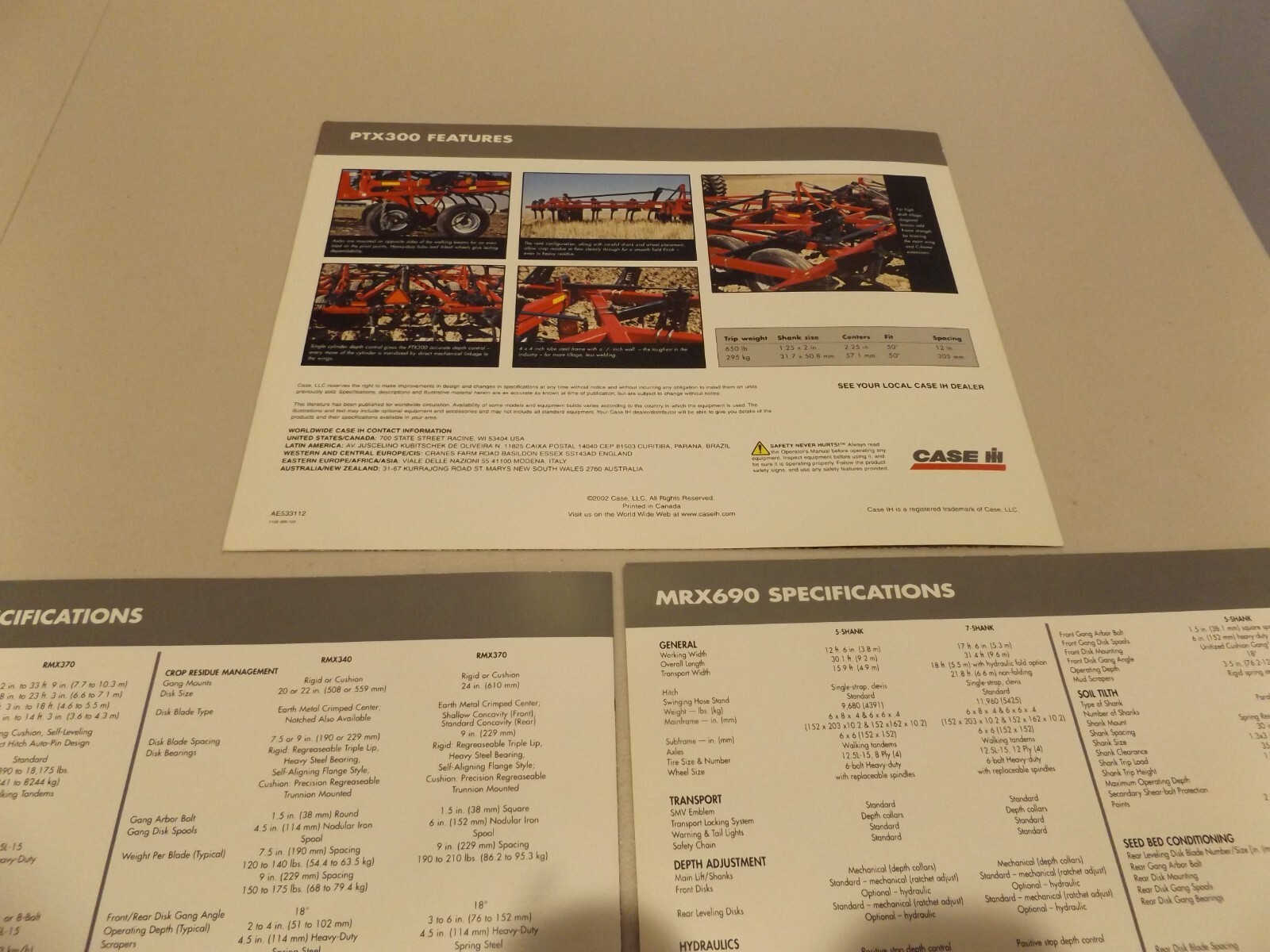 3-pc. CASE-IH TILLAGE EQUIPMENT, LIT #AE533112, AE-536112, AE-47109R, 2002