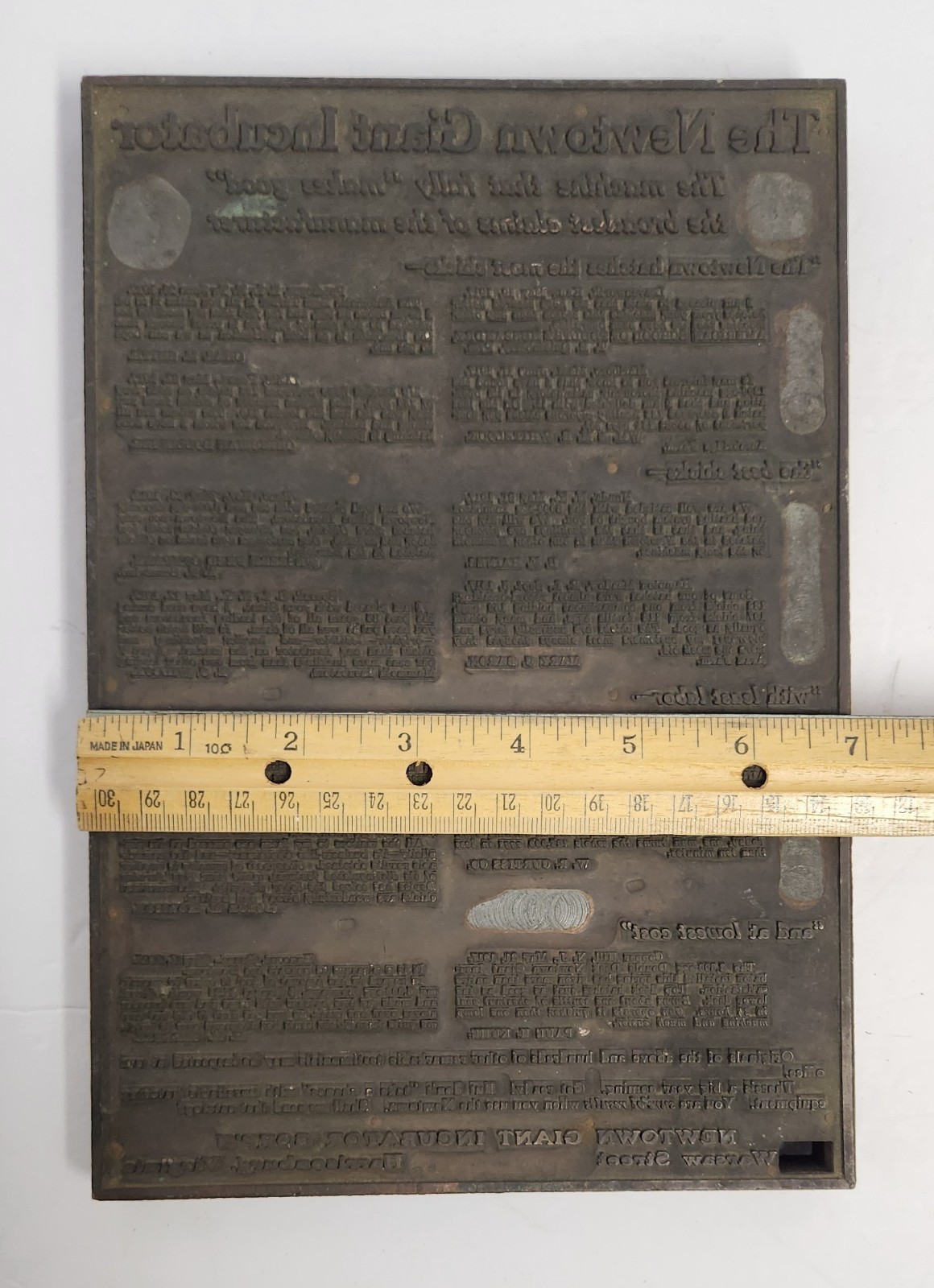 1910&rsquo;s-20&rsquo;s THE NEWTOWN GIANT INCUBATOR Printing Plate For Full Page Ad. 7&Prime;x10&Prime;