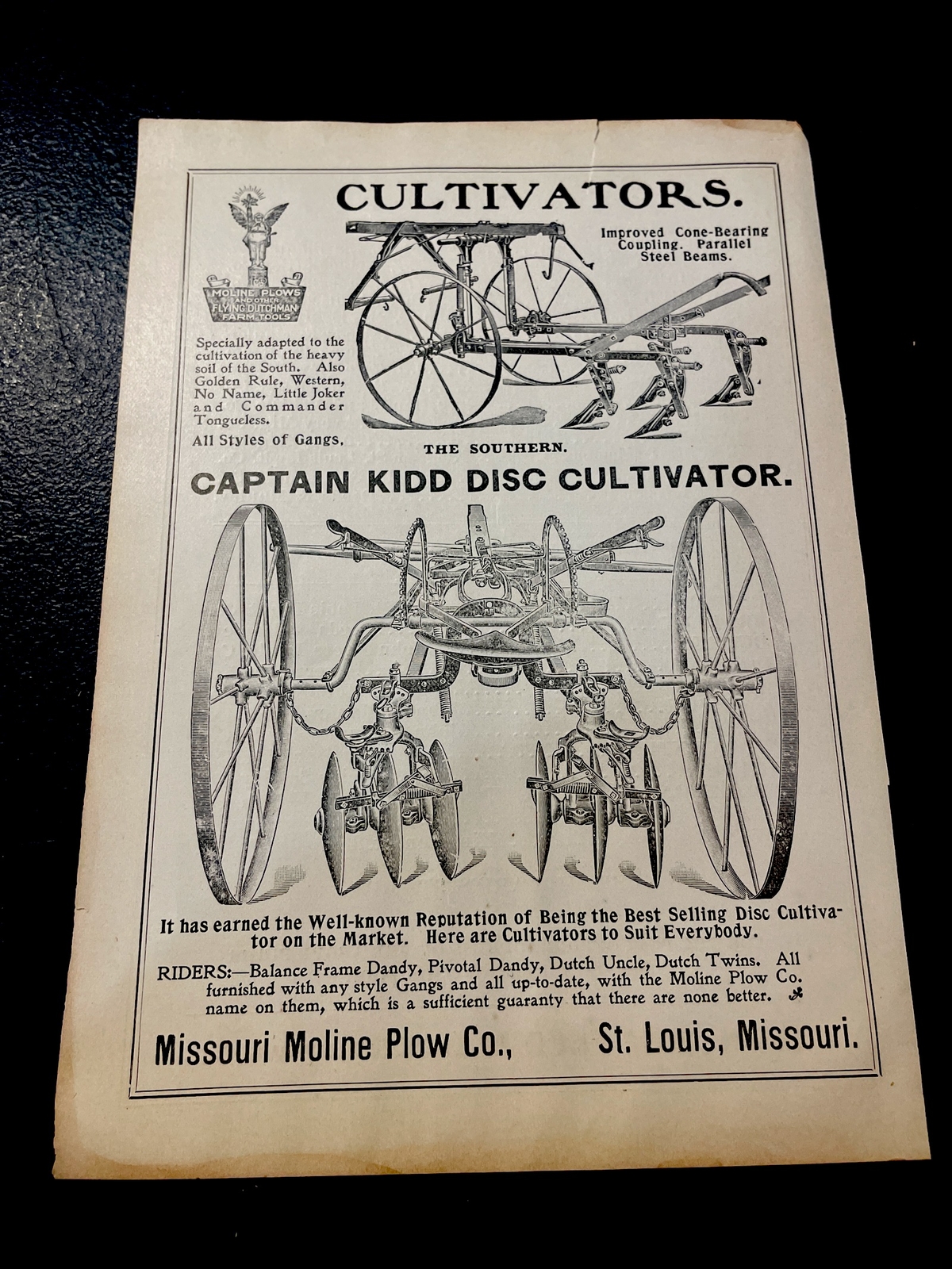 ORIGINAL 1907 Cultivators Farm Advertising -Missouri Moline Plow St. Louis