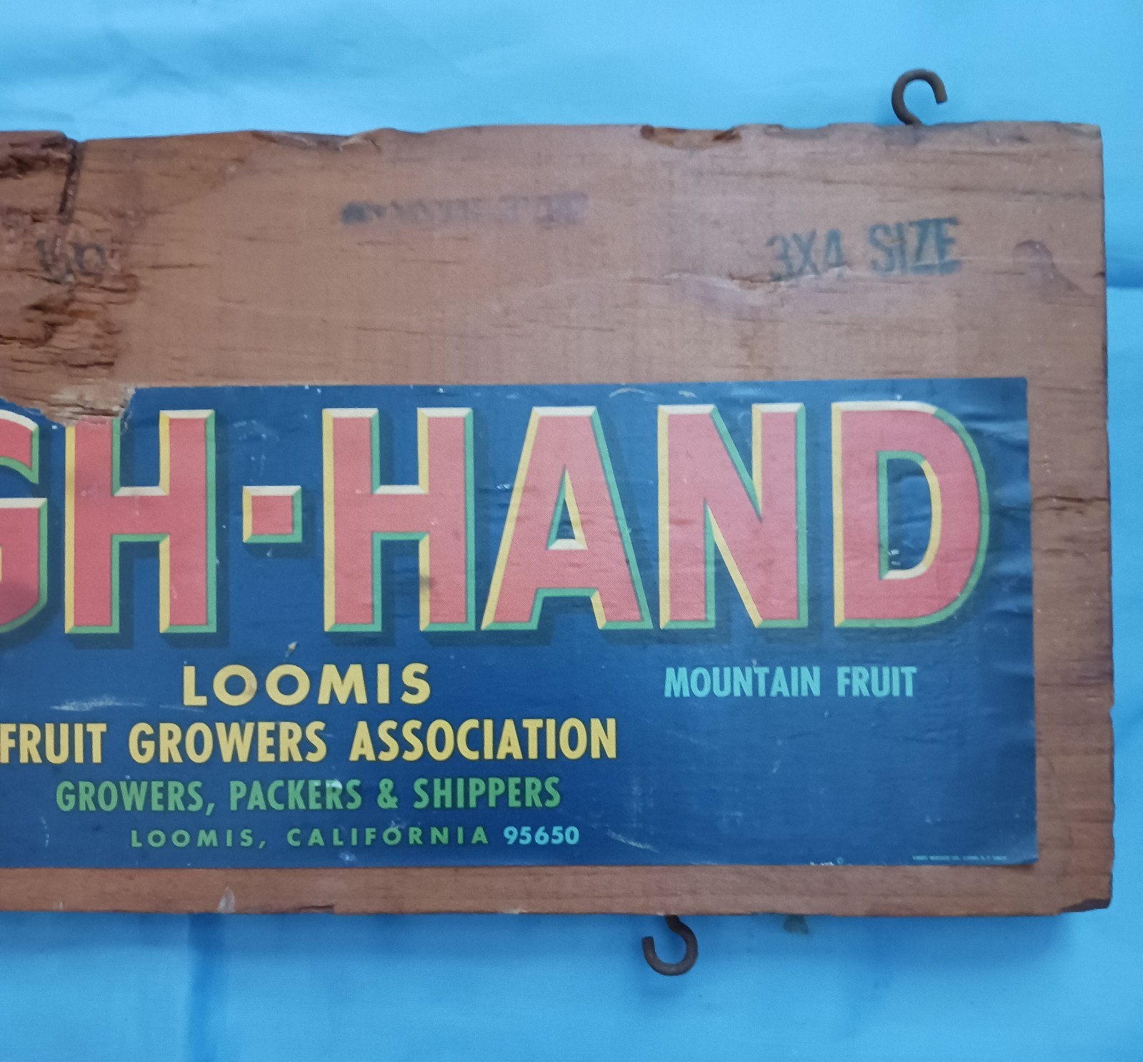 Vintage HIGH HAND Loomis Fruits Growers RED ROY PLUMS Wood Crate Piece 16&Prime; x 6&Prime;