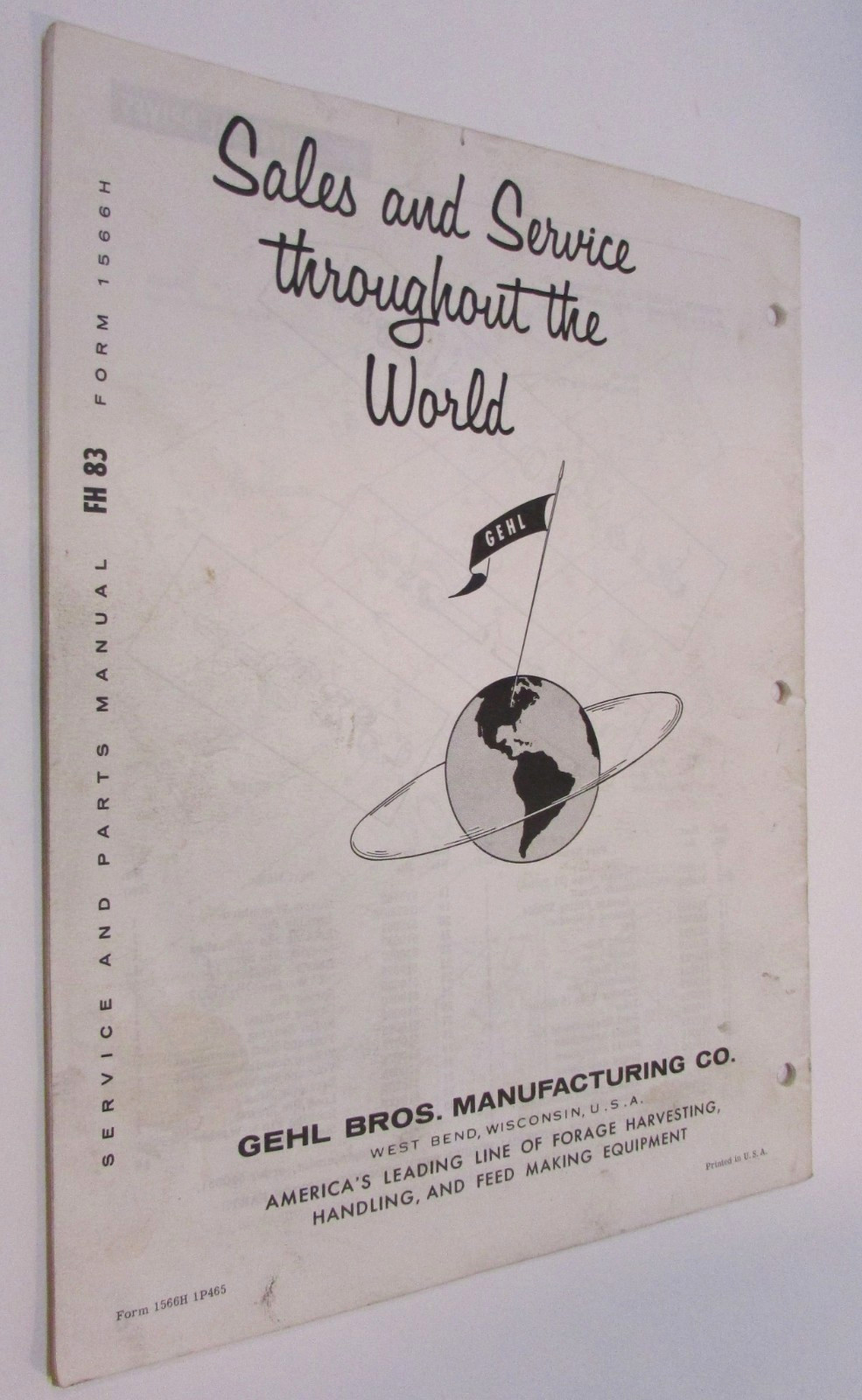 Vintage Gehl Brothers Mfg West Bend WI Chop All Forage Harvester Manual FH 83