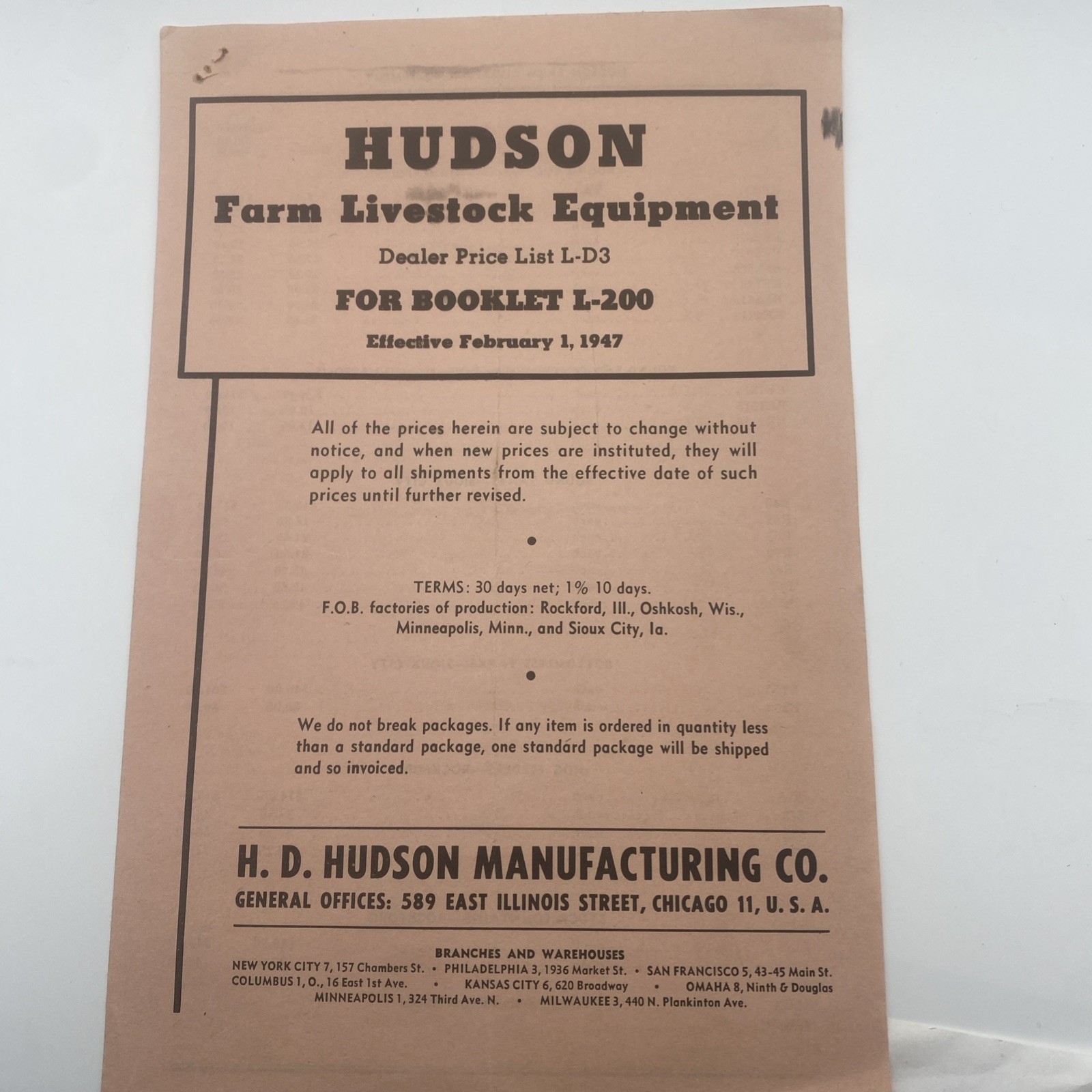 Vintage 1947 Hudson Farm Livestock Equipment Sales Brochure Agriculture Ad F44