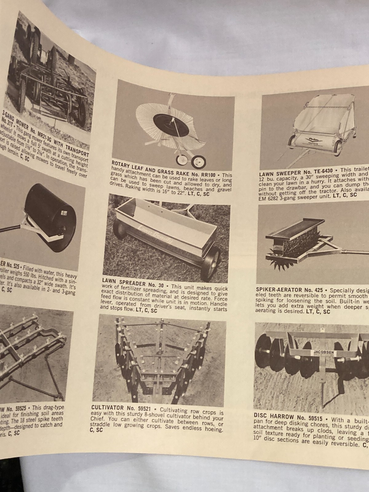 1968 Jacobsen Tractors Company Racine, Wisconsin, Tractor Attachments Catalog