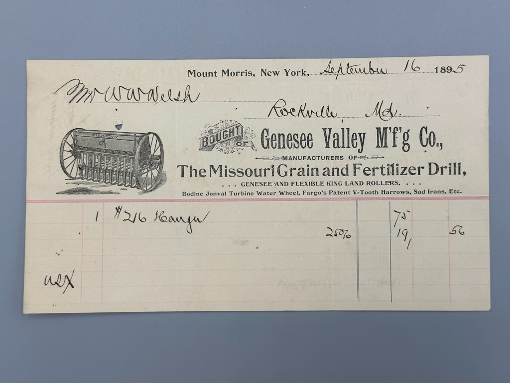 1895 GENESEE VALLEY Mfg MISSOURI Grain Drill FARM Advertising MOUNT MORRIS NY
