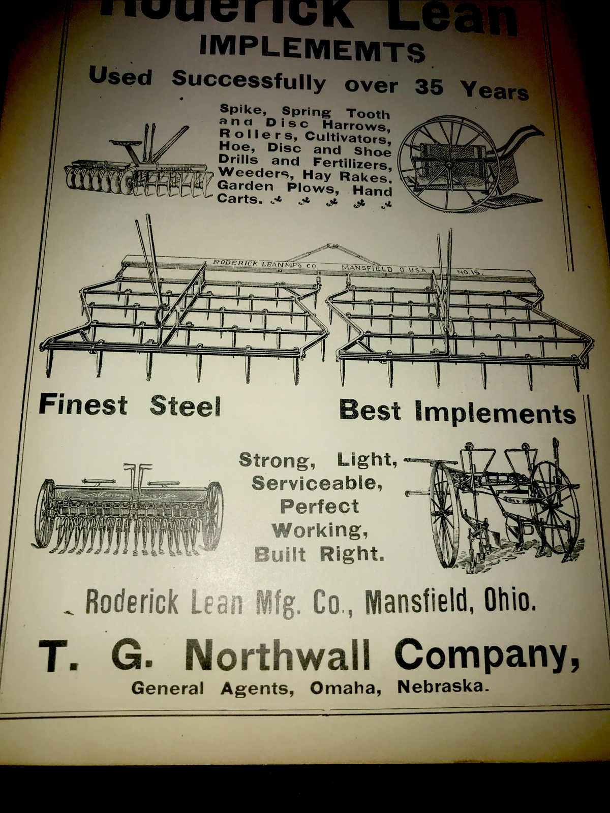 1905 Roderick Lean Farm Implement Advertising – Mansfield – Ohio Omaha Nebraska