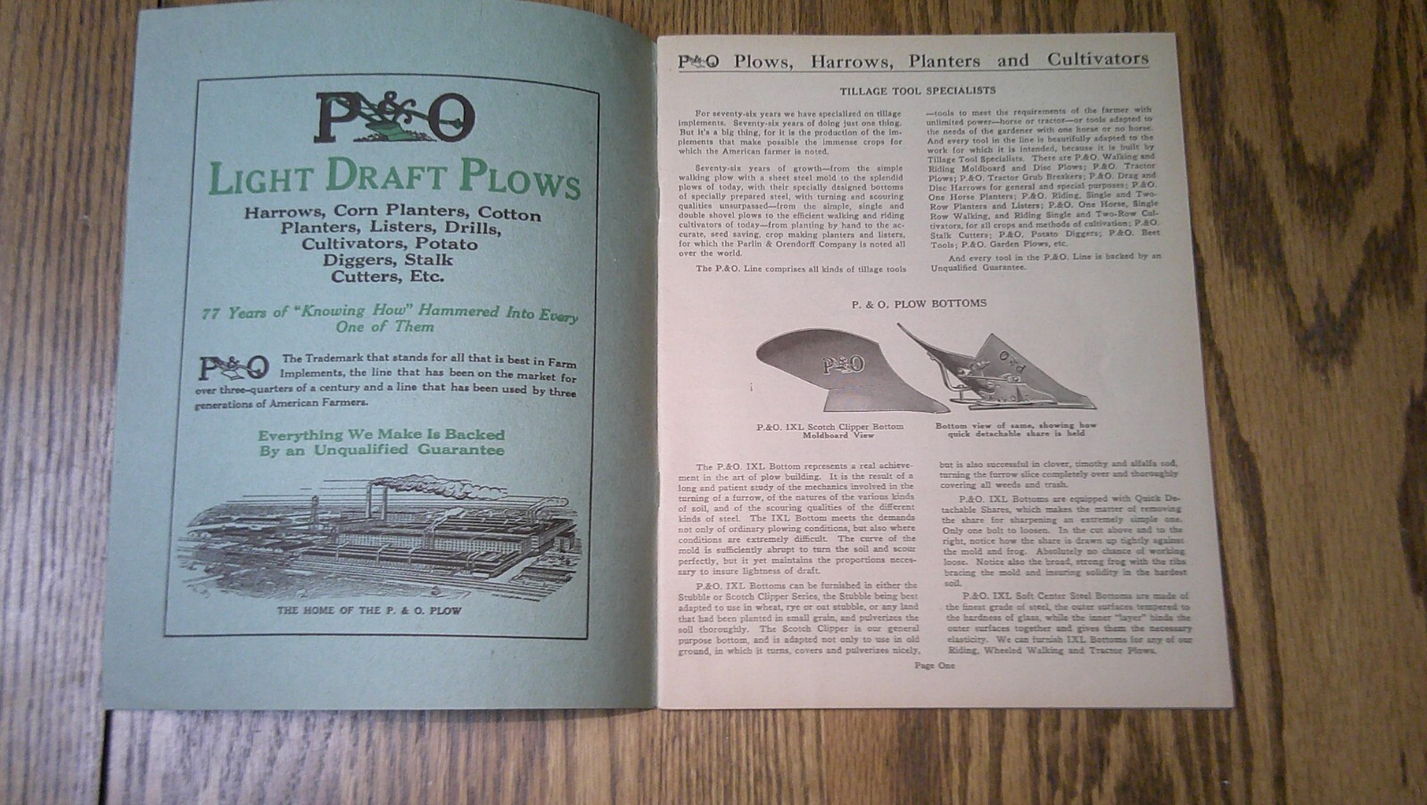 antique Advertising product booklet Parlin & Orendorff (P&O) Plow Canton, Ill 6B