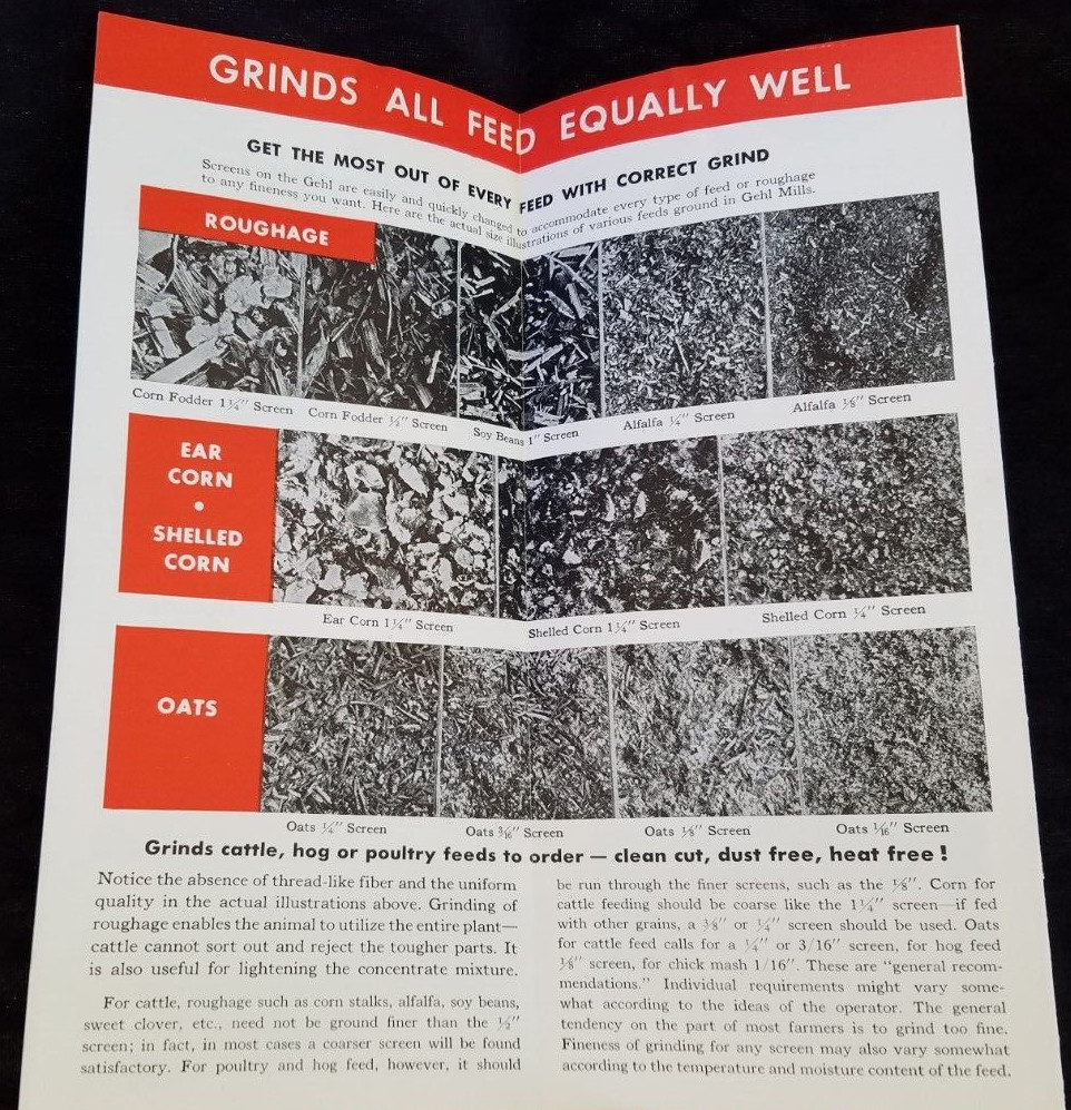 1956 Advertising Brochure GEHL Grind-All Hammer Mills Livestock Feed West Bend