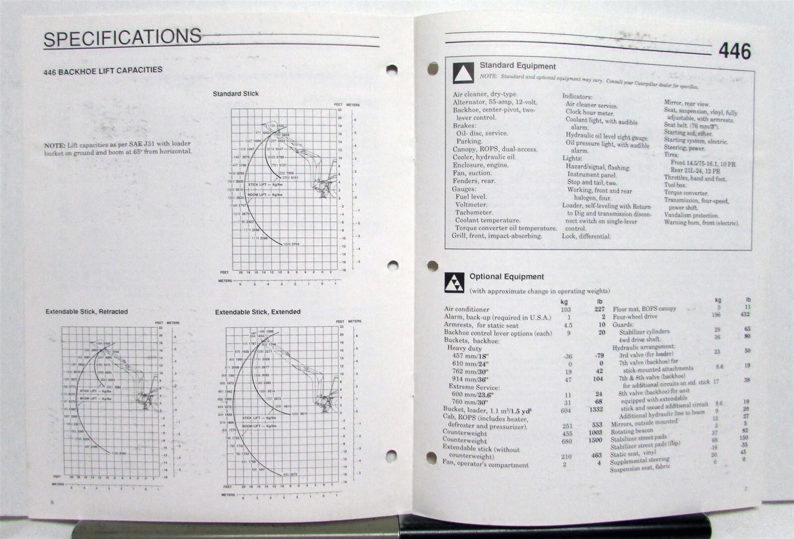 1989 CAT 446 Backhoe Loader Construction Specifications Sales Brochure