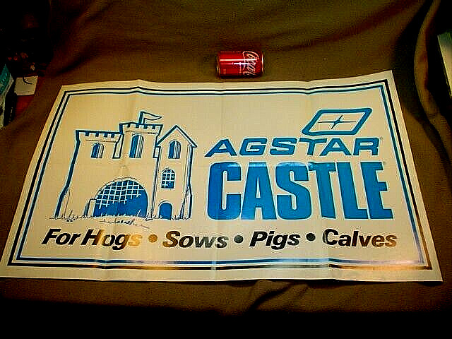 LARGE VINTAGE AGSTAR CASTLE FARM BUILDINGS FOR HOGS, PIGS, CALVES PAPER SIGN