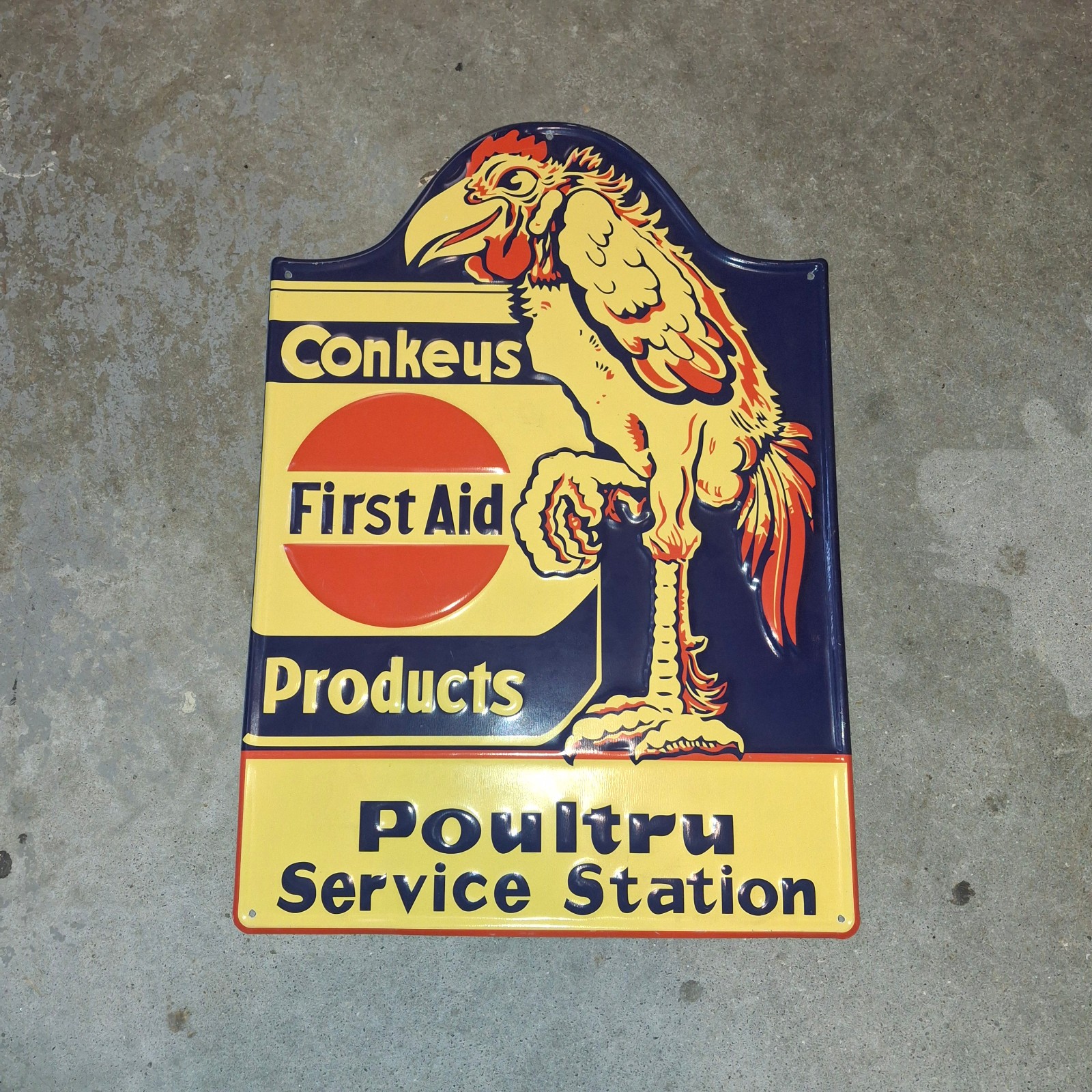 Conkeys First Aid Products Chicken Poultry Service Station Feed & Seed Farm Sign
