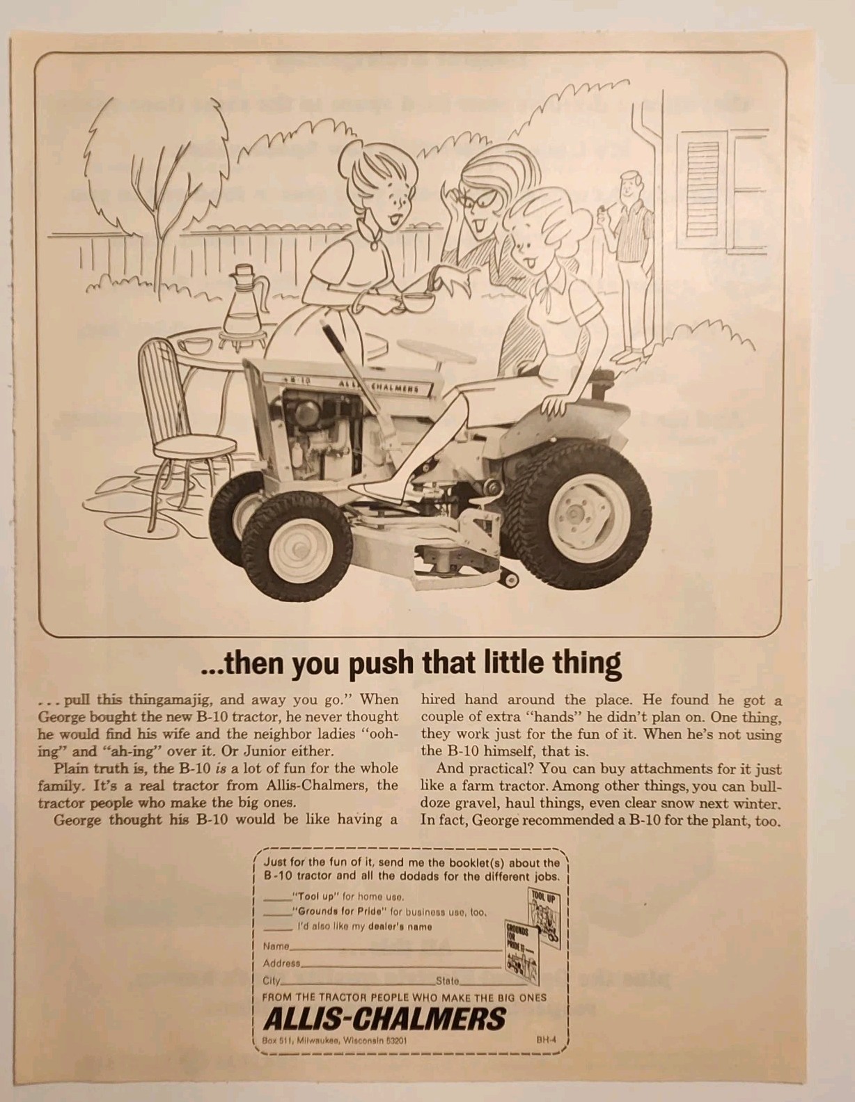 1965 Allis Chalmers B-10 Garden Tractor Retro Original Print Ad 60s Milwaukee WI