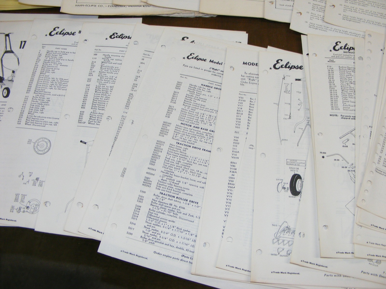 1960s Hahn Eclipse Mower Master Parts Catalog Maintenance Manual