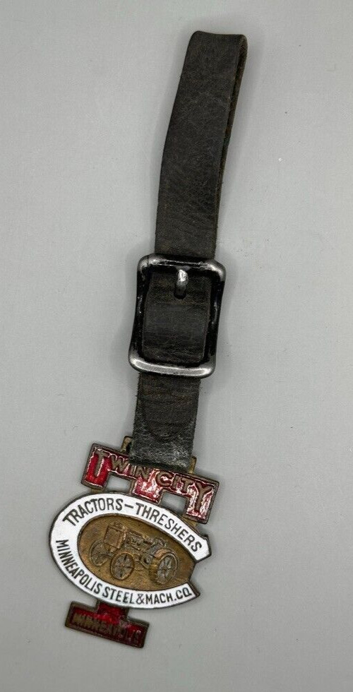 Antique TWIN CITY TRACTOR THRESHER Porcelain WATCH FOB Farm Advertising Enamel