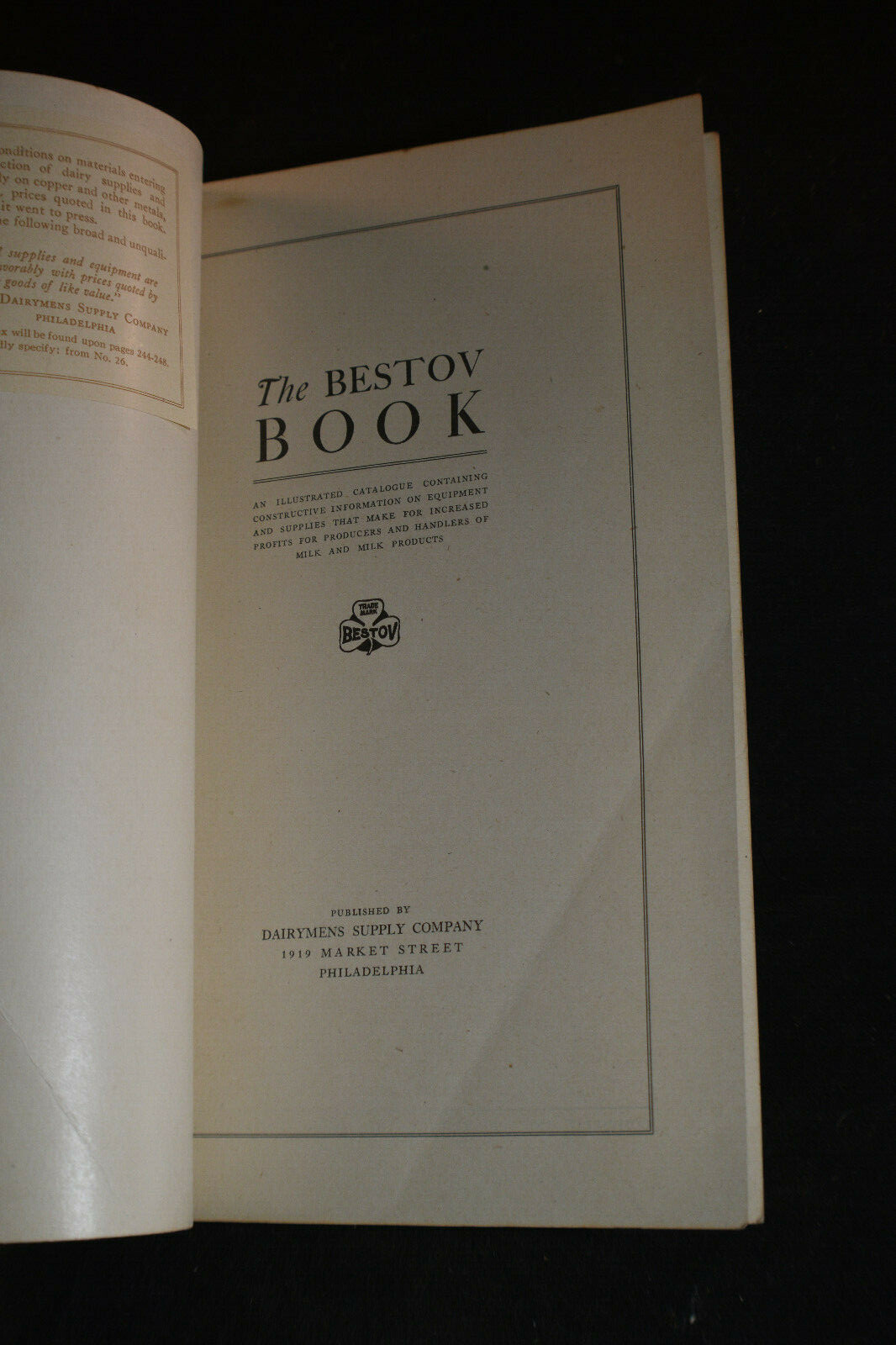 1917 The Bestov Book -ILLUSTRATED Dairy Equipment & Supplies Catalog -Philadelph