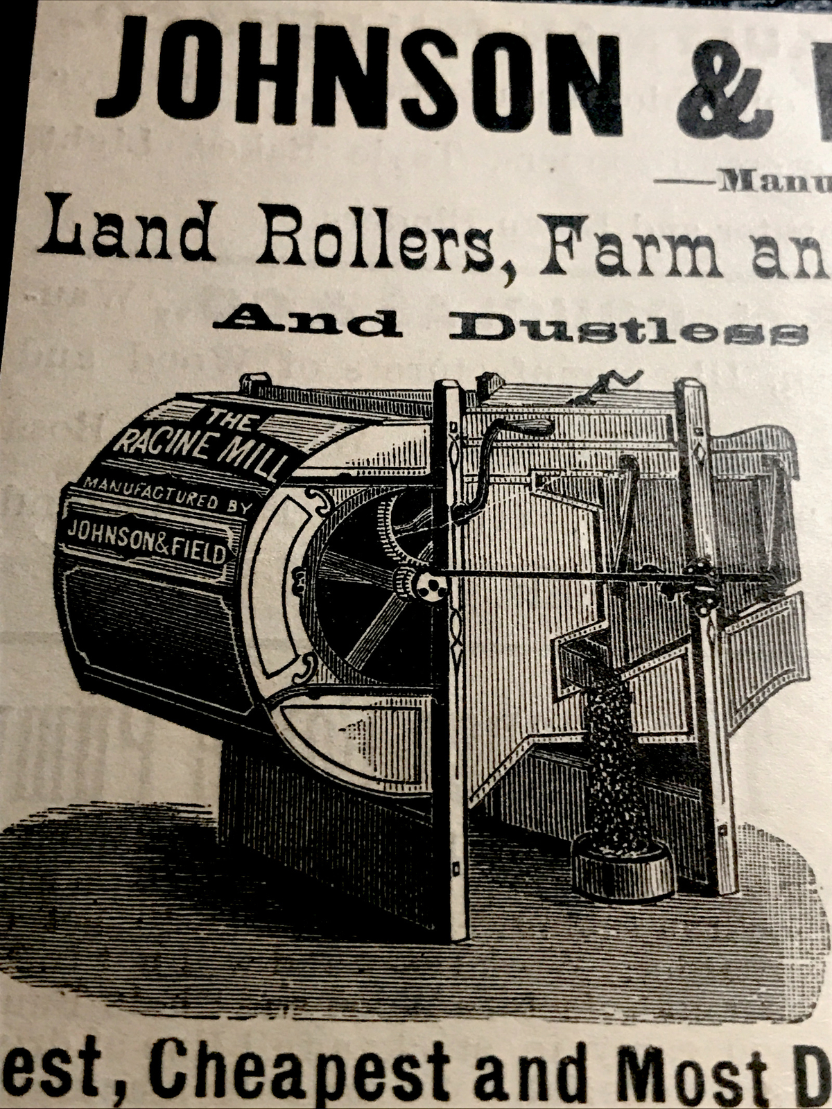 1886 Johnson & Field Mills Farm Engraving Advertising – Racine – Wisconsin