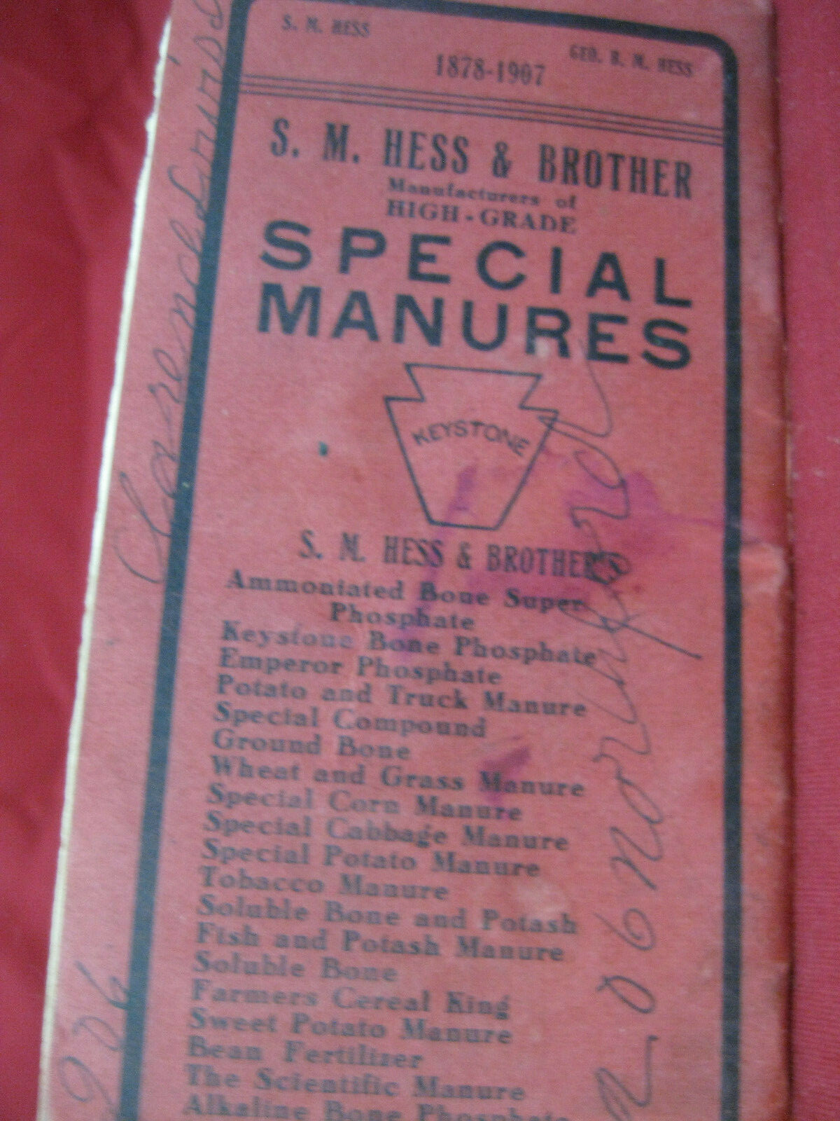 Unique Antique 1907 SM Hess & Brother Advertising Fertilizer Memo Notebook