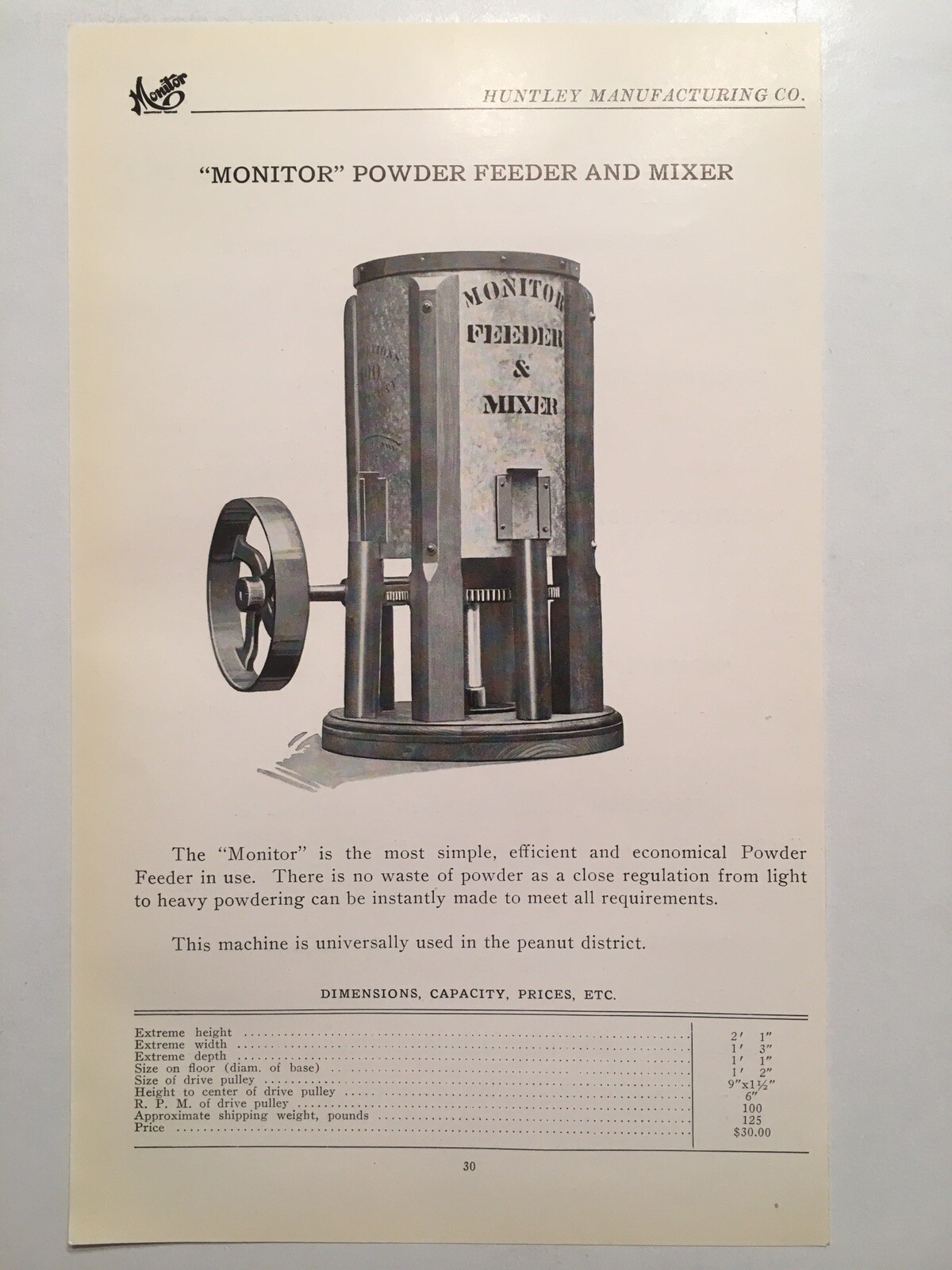 Vintage ORIGINAL 1920 Industrial Machine Ad for Monitor Powder Feeder and Mixer