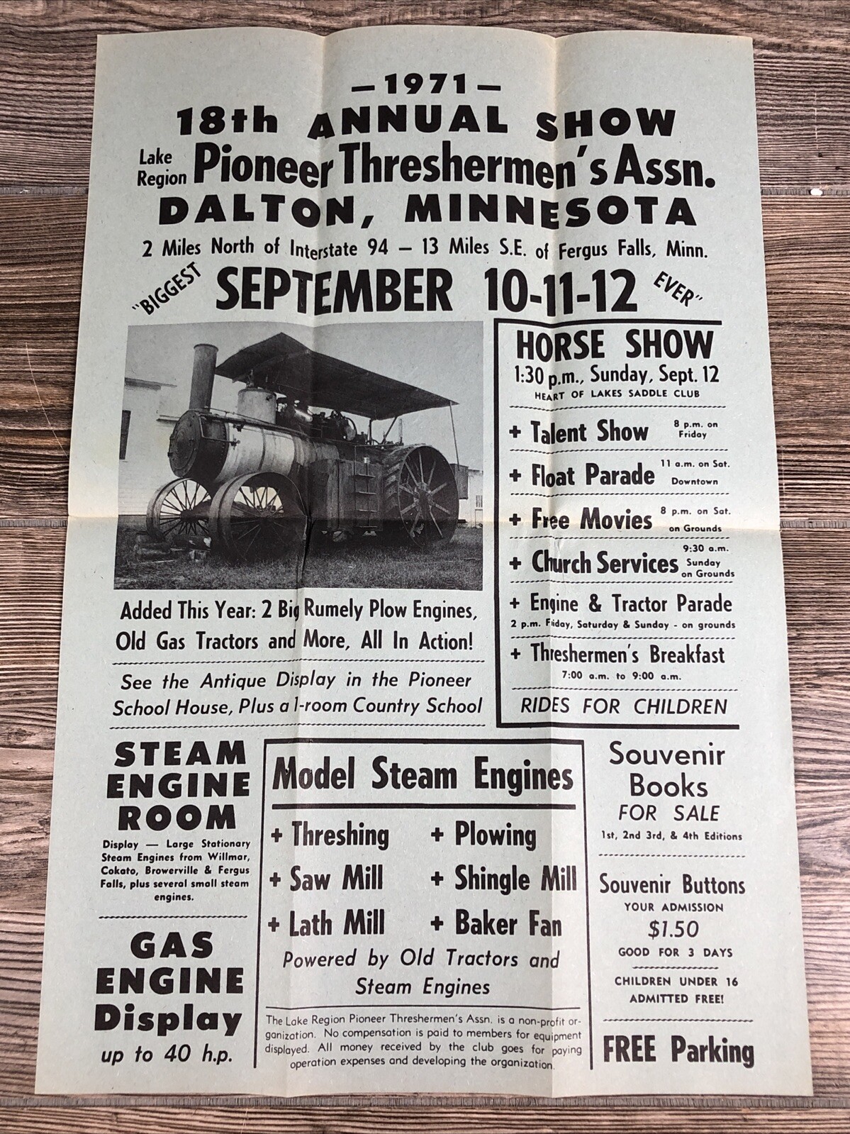 1971 Pioneer Thersherman&rsquo;s Steam Engine Show Dalton, Minnesota Ad Poster
