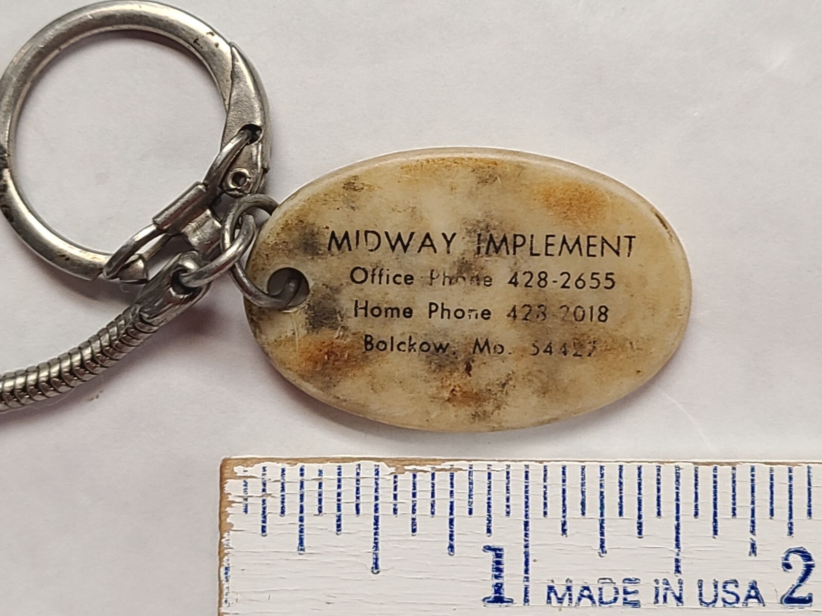 Vintage Mini Adjustable Wrench Keychain MIDWAY IMPLEMENT Bolckow Missouri
