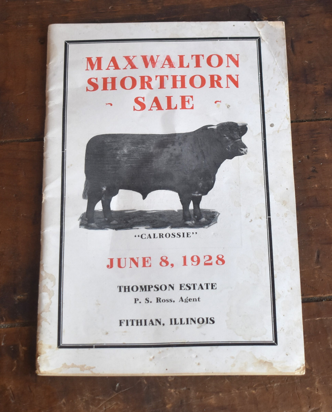 Vintage 1928 Shorthorn Cattle Auction Catalog Thompson Estate Fithian IL