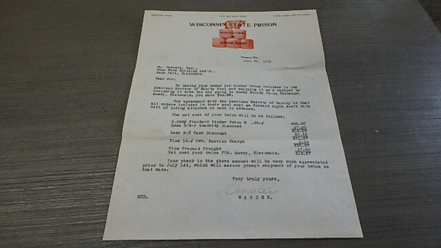 1931 WI STATE PRISON LETTERHEAD BROCHURE PAMPHLET