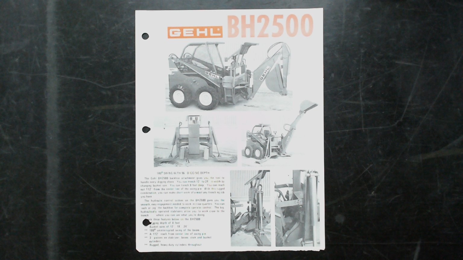 Gehl BH2500 Agricultural Backhoe Brochure Vintage Black White