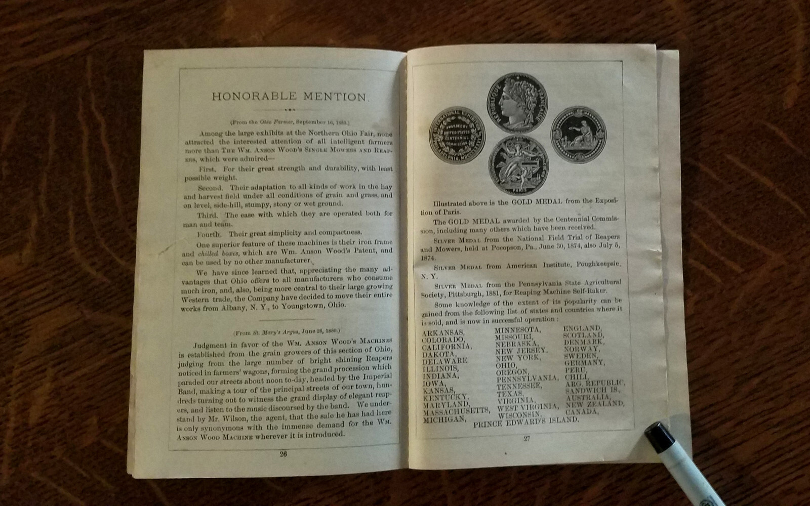 1882 Wm Anson Wood Harvesting Machine Mower Reaper Youngston Catalog Brochure