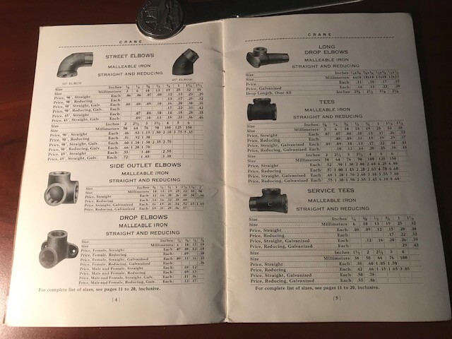Vintage 1930 Crane Pipe Fittings Catalog and Pricing – 20 pages