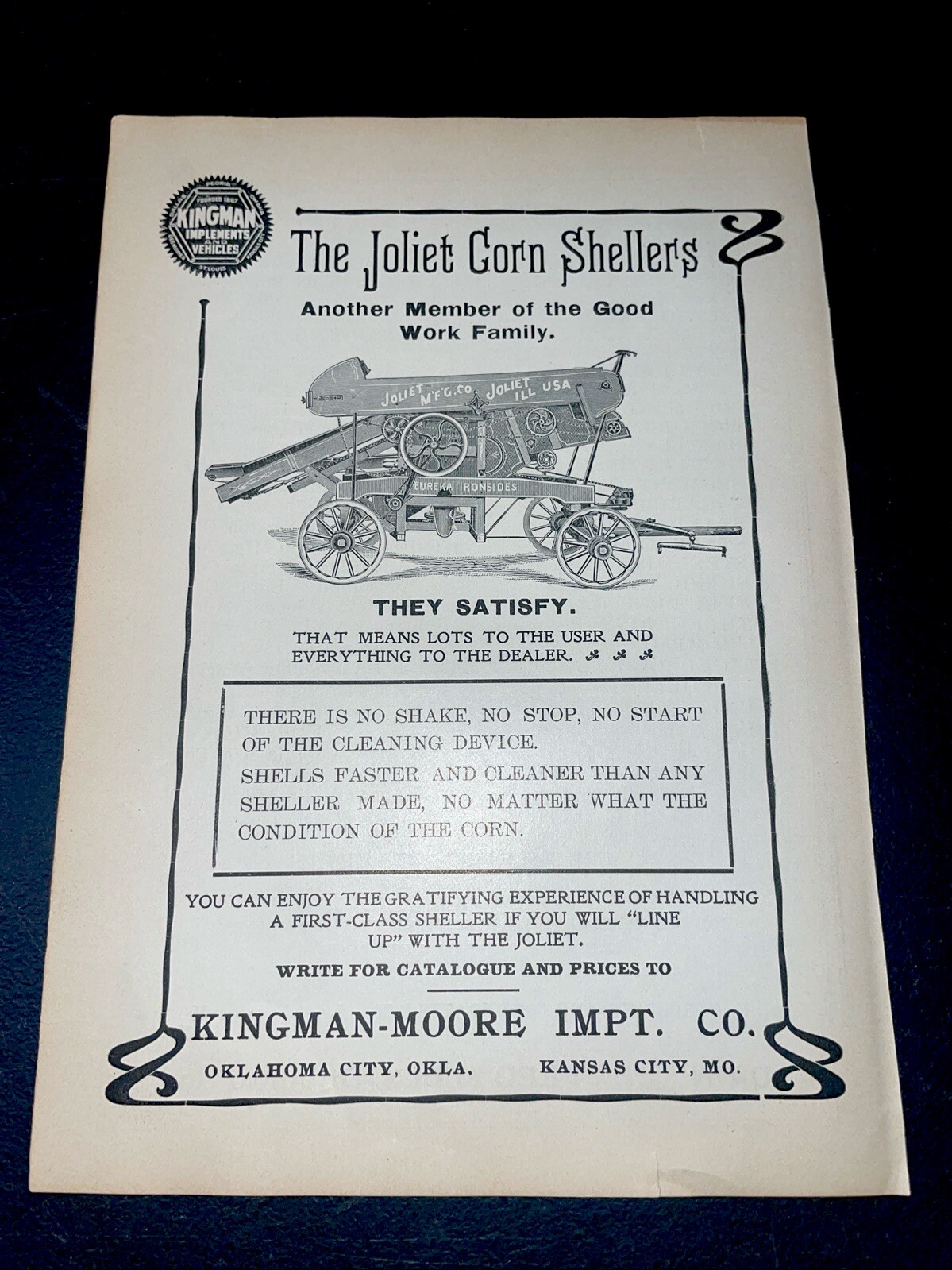 ORIGINAL 1907 Joliet Corn Sheller Farm Implement Advertising – Illinois