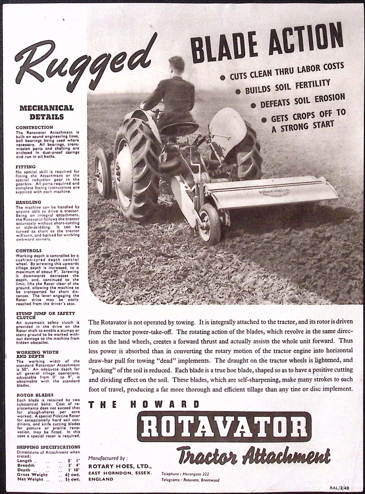 1950s The Howard Rotary Tractor Attachment Power Driven Blades Brochure