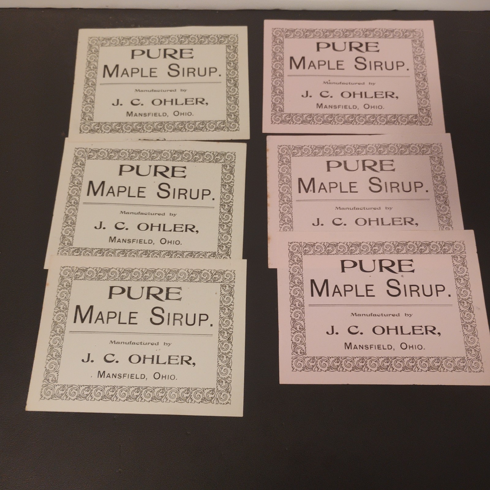 J.C. Ohler, Pure Maple Sirup Advertising Label Mansfield, Ohio Ephemera
