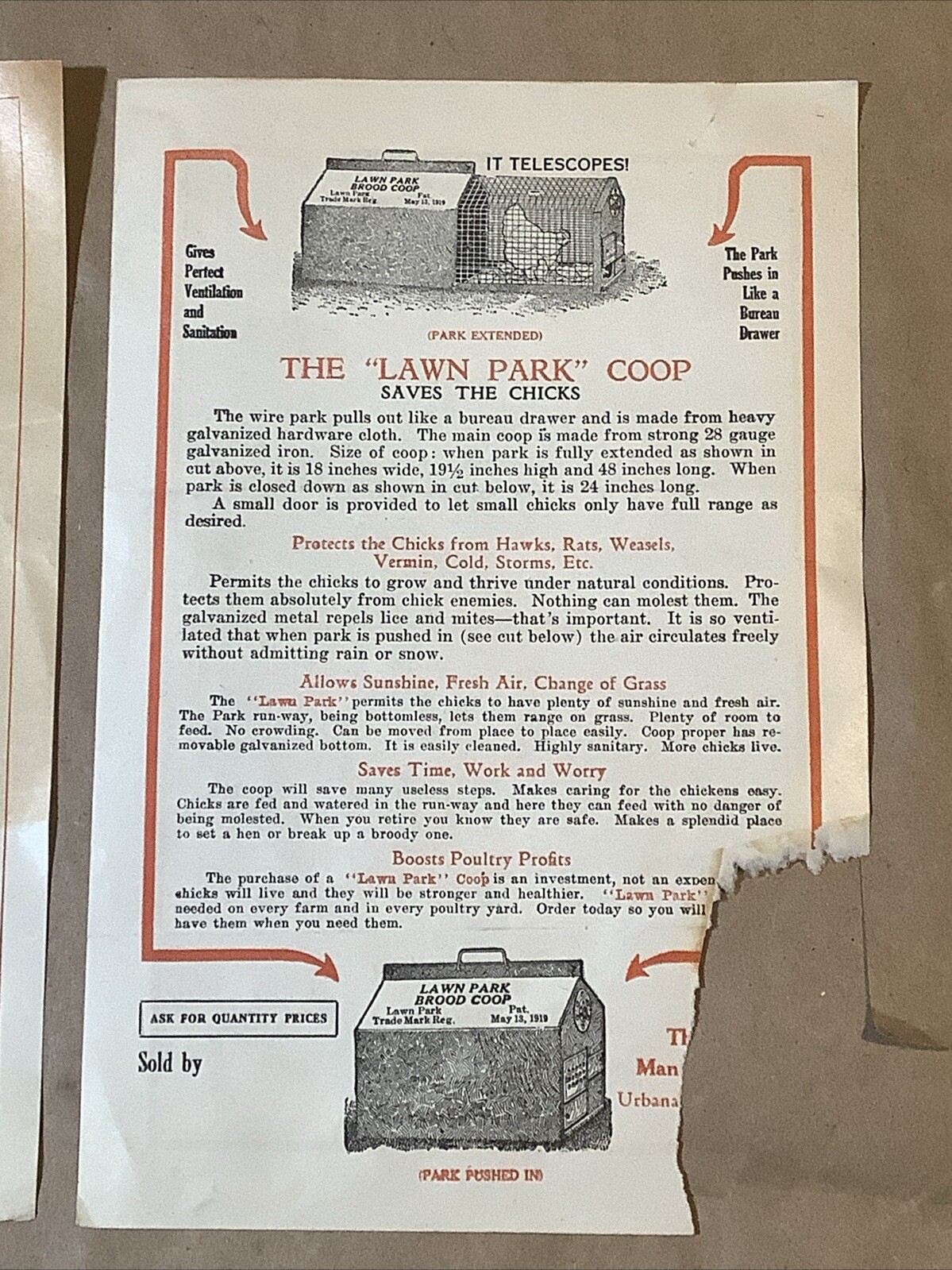 Antique Advertising Brochure Set Lawn Park Brood Coop Babie Feeder INV-P0945